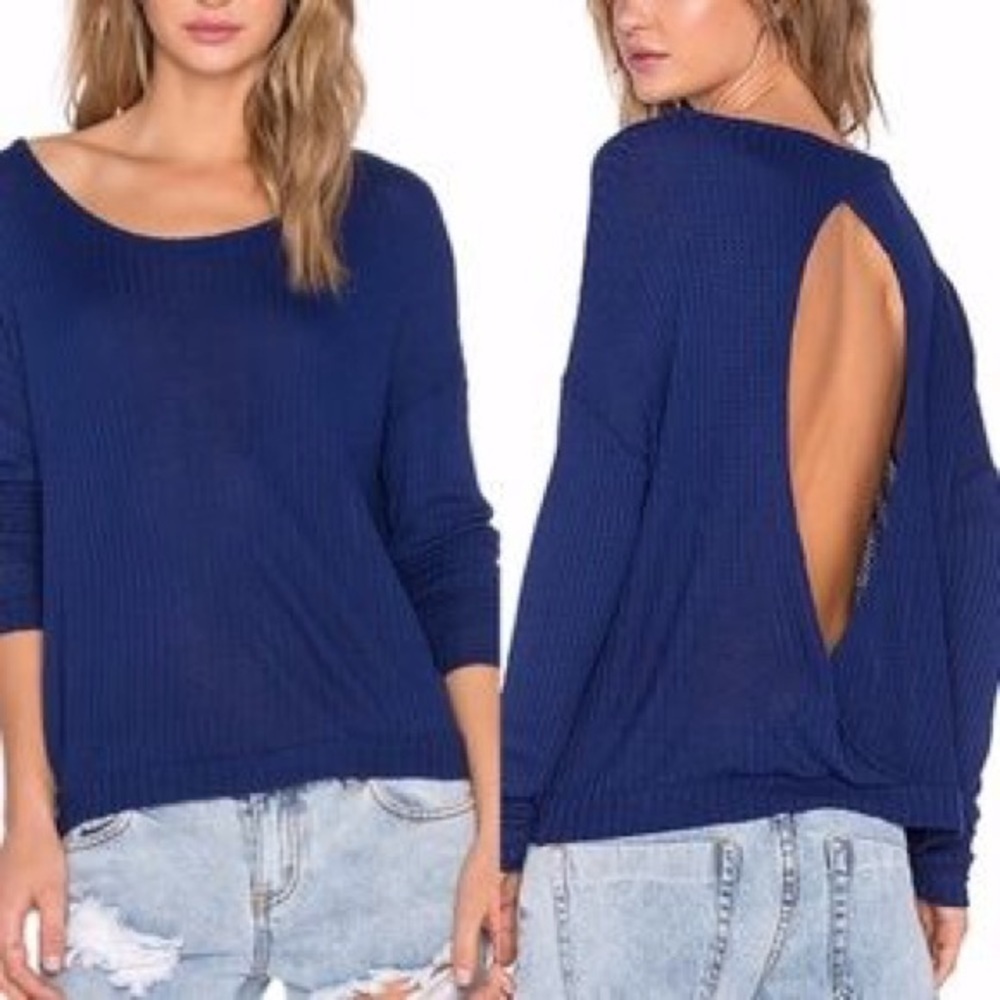 Chaser sapphire Open Back Waffle Knit Top
